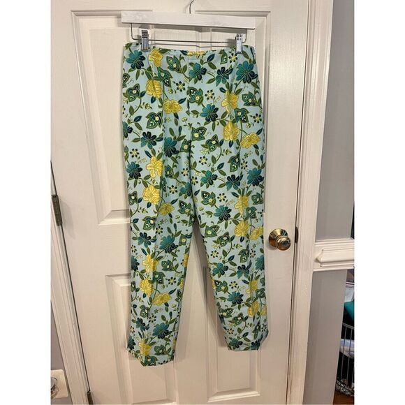 Ann Taylor Light Blue Yellow Floral Print 100% Silk Pants sz 8 EUC - Picture 1 of 6